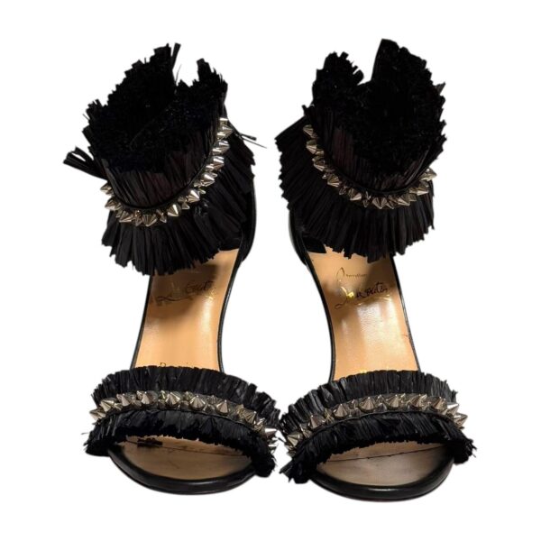 Christian Louboutin Poupedou Raffia Ankle Strap Black Heels 36.5 EU - Image 2