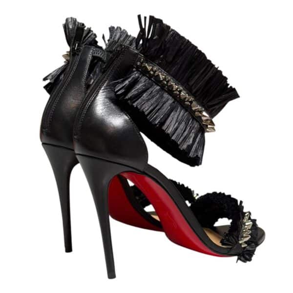 Christian Louboutin Poupedou Raffia Ankle Strap Black Heels 36.5 EU - Image 5