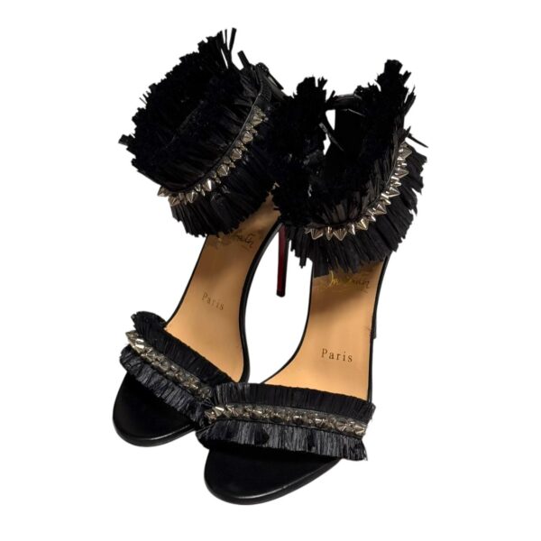 Christian Louboutin Poupedou Raffia Ankle Strap Black Heels 36.5 EU - Image 4