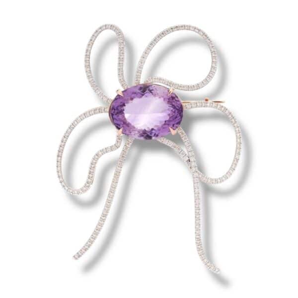 14K Diamond Amethyst Brooch