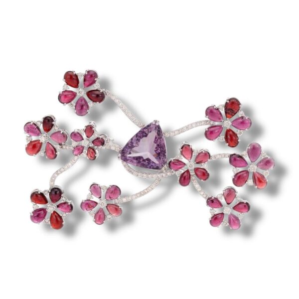 14K Diamond Amethyst Brooch