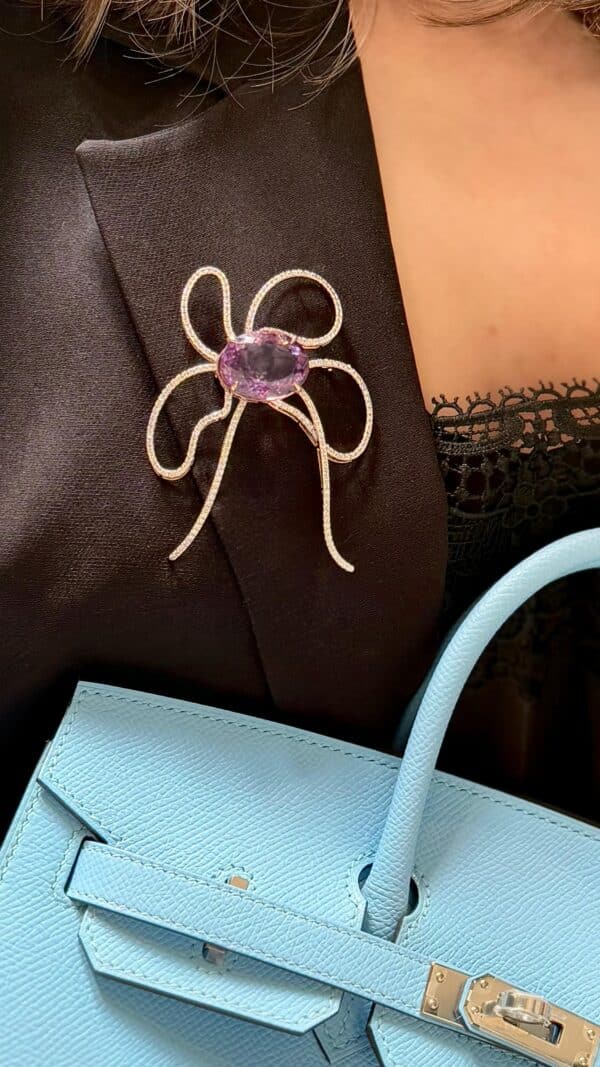 14K Diamond Amethyst Brooch - Image 2