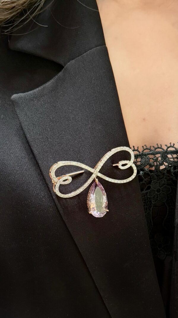 14K Rose Gold Diamond Amethyst Brooch Pendant - Image 2