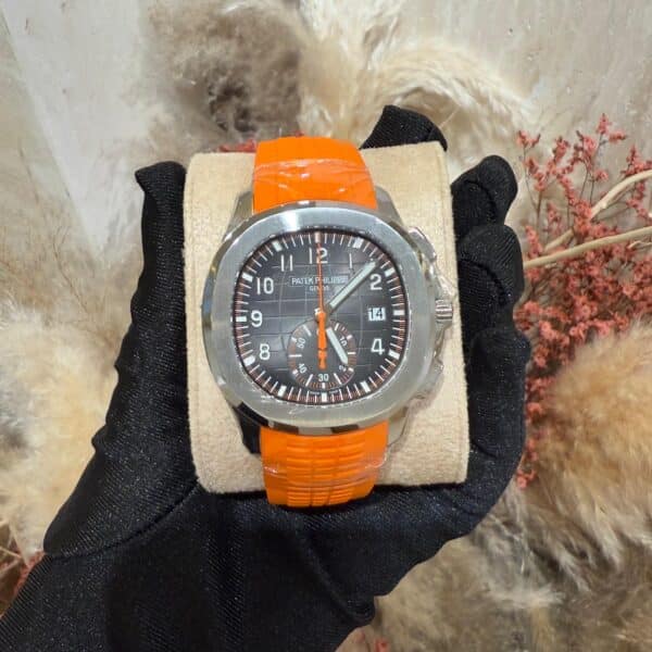 Patek Philippe Aquanaut 42.2mm Chronograph 5968A Black Embossed Dial Orange Straps - Image 2