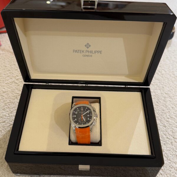Patek Philippe Aquanaut 42.2mm Chronograph 5968A Black Embossed Dial Orange Straps - Image 3