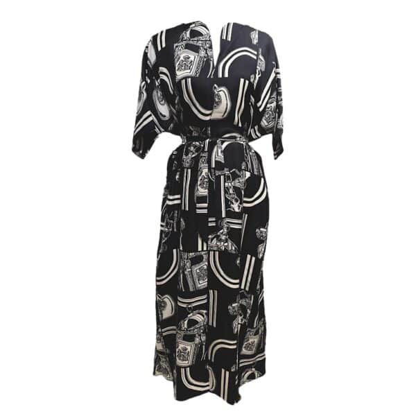 Hermes Belted Caftan Ceinture "En Desordre Finesse" Bleu Noir Size 36