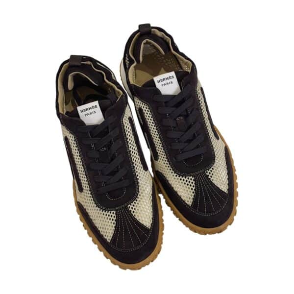 Hermes Jet 44 EU Beige Lin/Marron Ebene Sneakers - Image 4