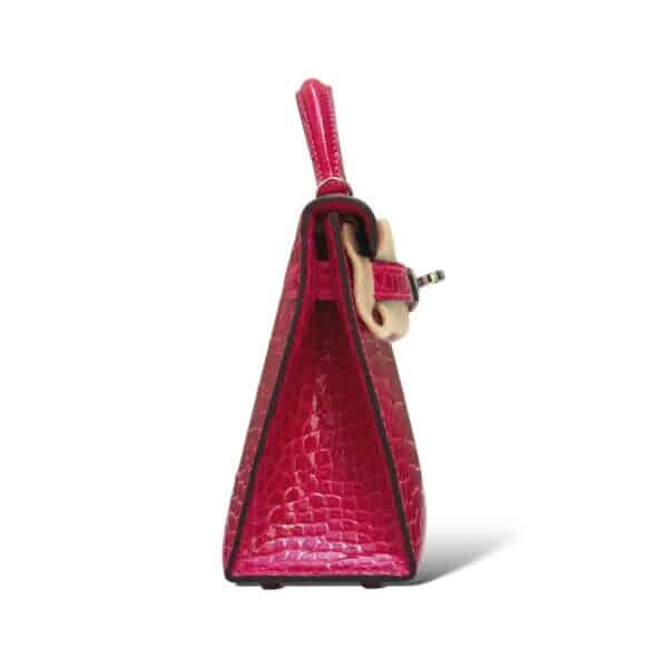 Hermes Kelly Mini Framboise Shiny Croco PHW - Image 3