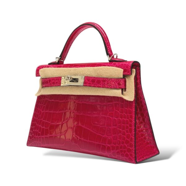 Hermes Kelly Mini Framboise Shiny Croco PHW - Image 5