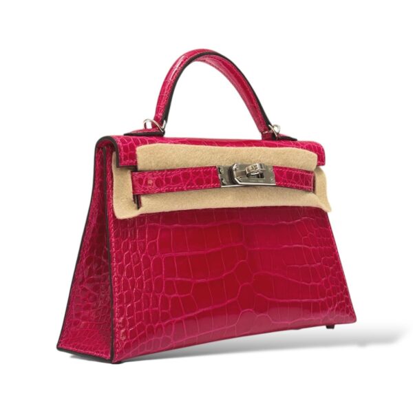 Hermes Kelly Mini Framboise Shiny Croco PHW - Image 2