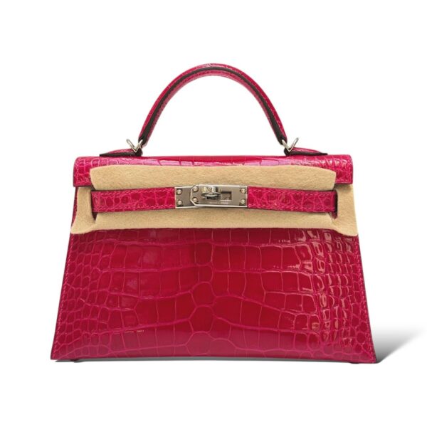 Hermes Kelly Mini Framboise Shiny Croco PHW
