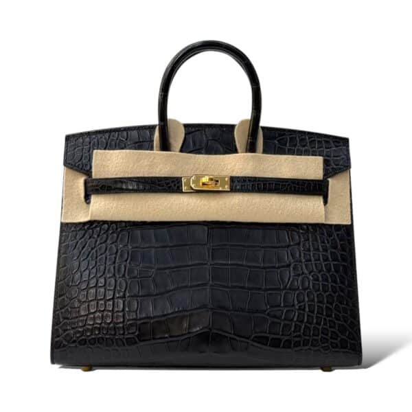 Hermes Birkin 25 Black Sellier Crocodile Matte GHW