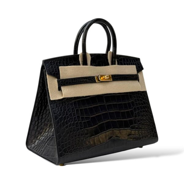 Hermes Birkin 25 Black Sellier Crocodile Matte GHW - Image 2