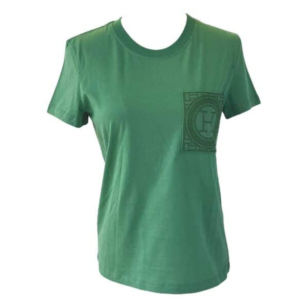 Hermes Droit Poche Brodee T-shirt Green Size 34