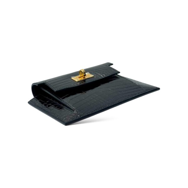 Hermes Kelly Pocket Noir Croco Compact Wallet GHW - Image 2
