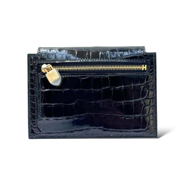 Hermes Kelly Pocket Noir Croco Compact Wallet GHW - Image 3