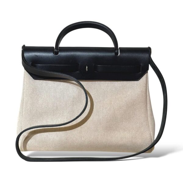 Hermes Herbag Zip 31 Beige/Black Canvas Vintage PHW - Image 3