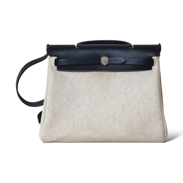 Hermes Herbag Zip 31 Beige/Black Canvas Vintage PHW
