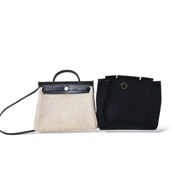 Hermes Herbag Zip 31 Beige/Black Canvas Vintage PHW - Image 8